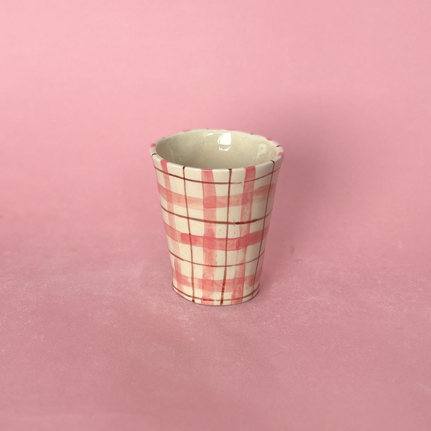 Pink and Brown Gingham Latte Cup