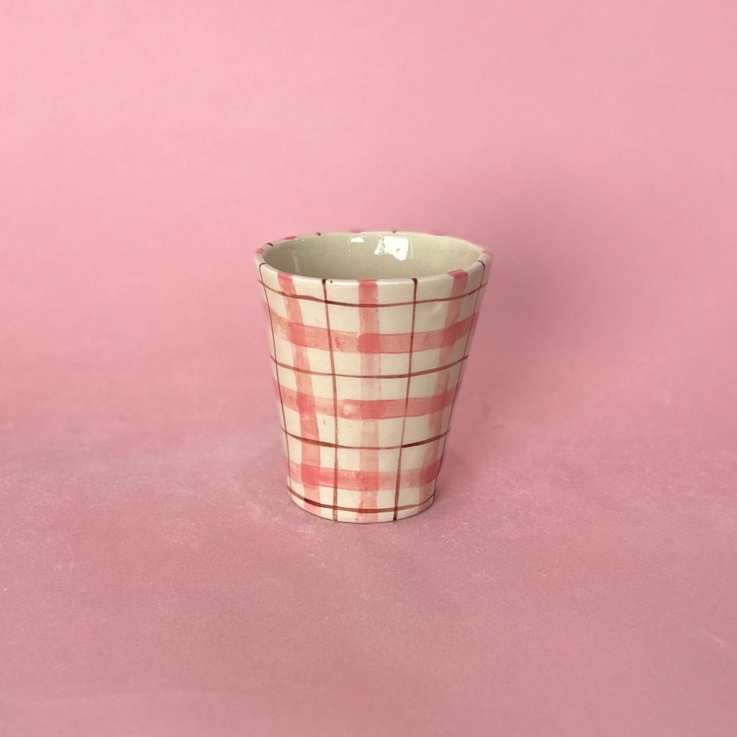 Pink and Brown Gingham Latte Cup