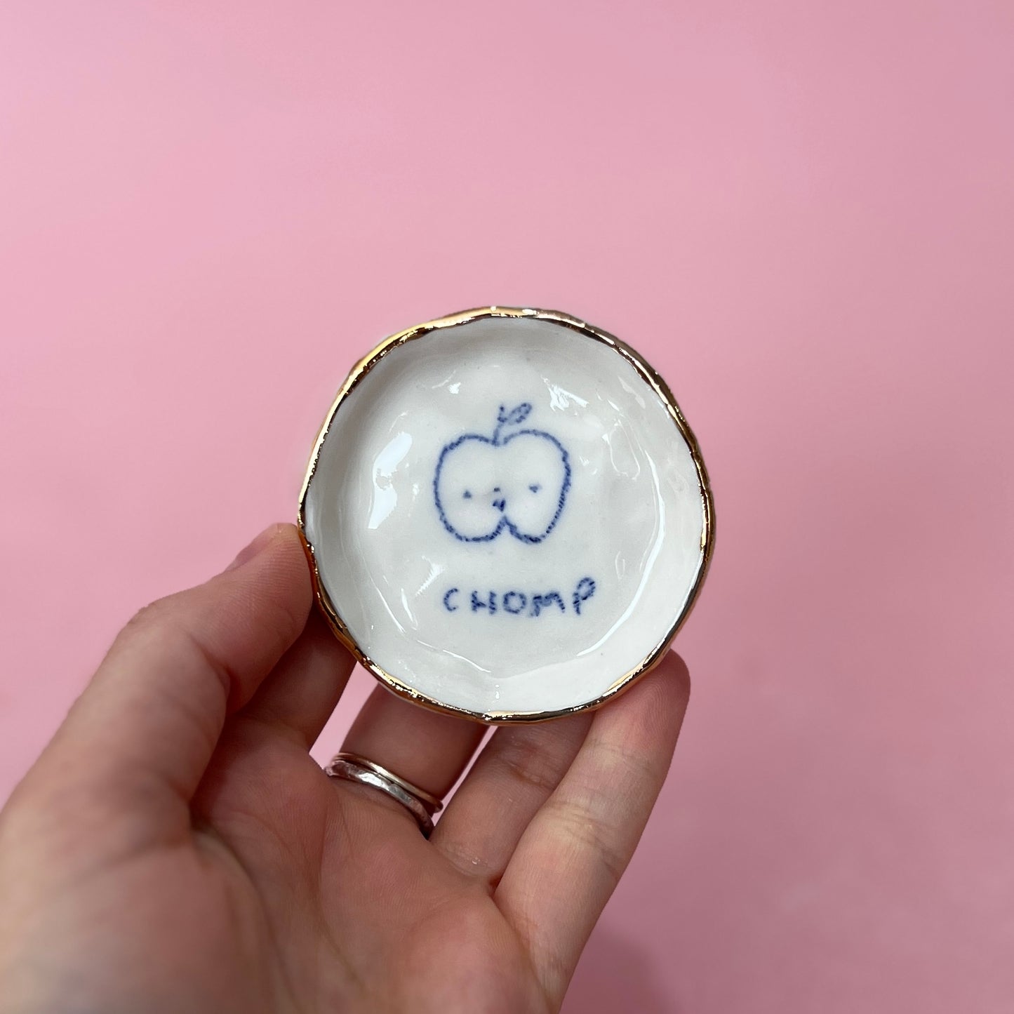 "CHOMP" Apple Scribble Trinket Dish with Gold