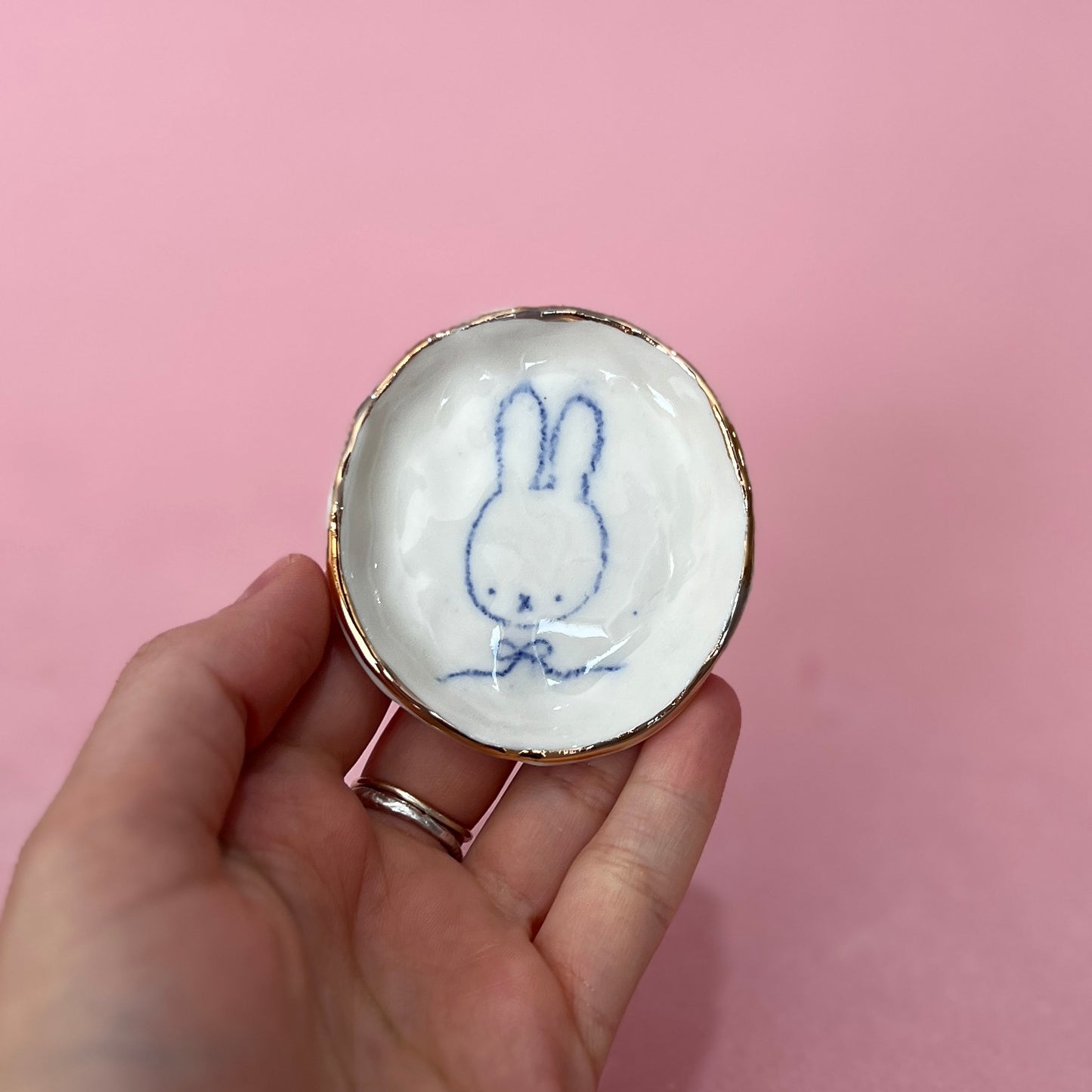 Bunny with Bow Trinket Dish with Gold