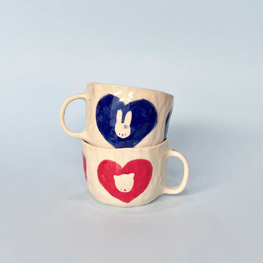 Blue and Red Heart Friends Mugs