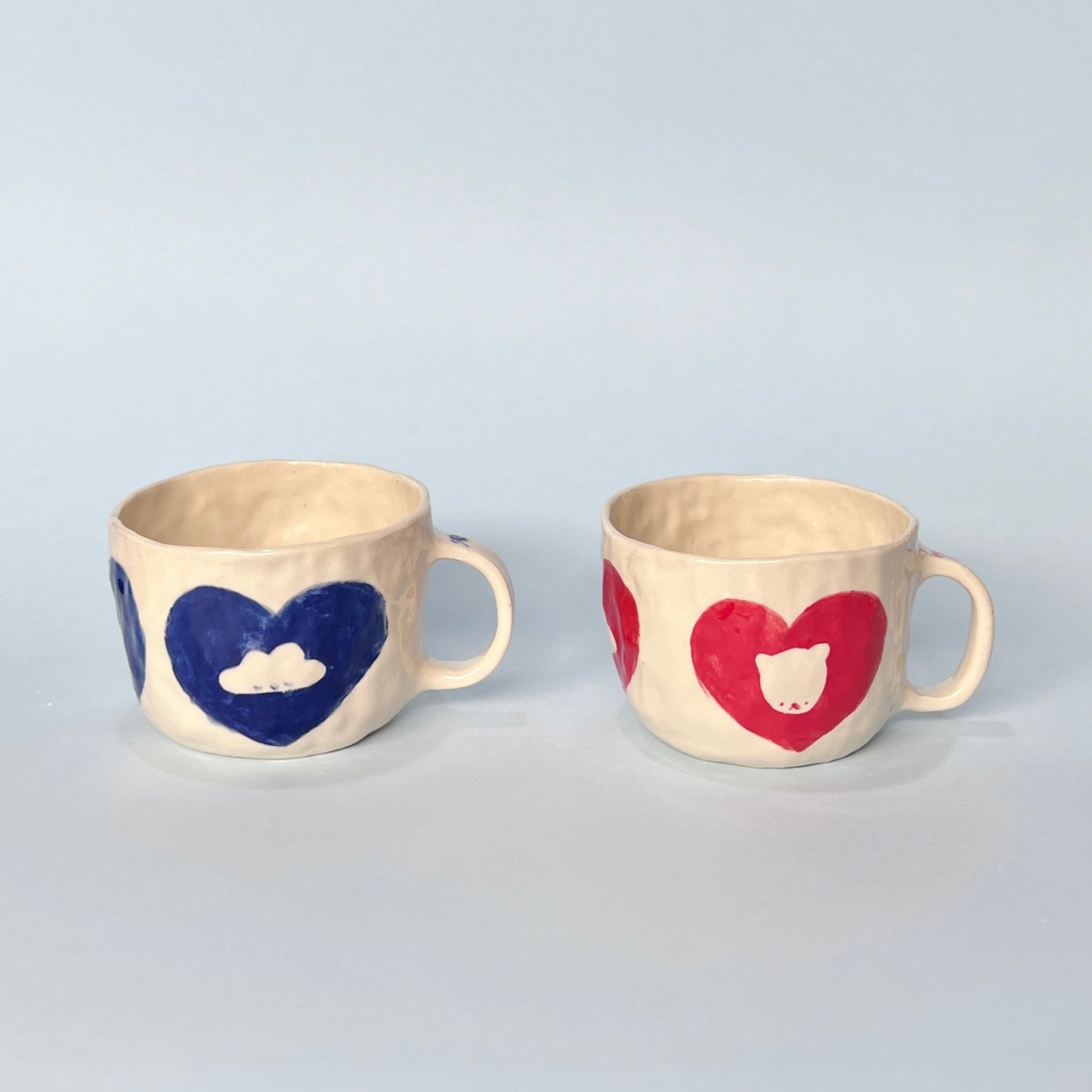 Blue and Red Heart Friends Mugs