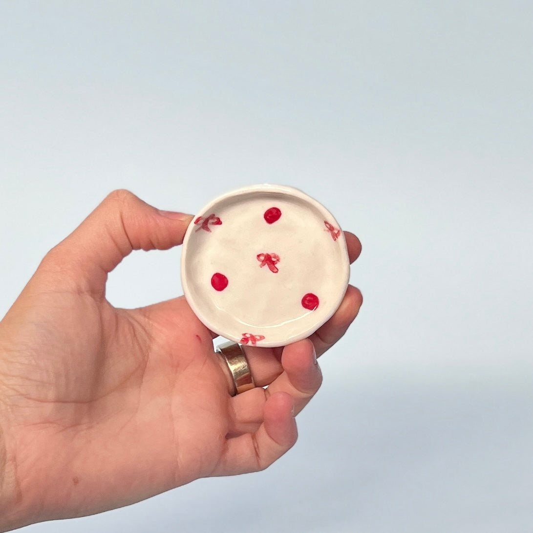 Red Spotty and Ribbon Trinket Dish