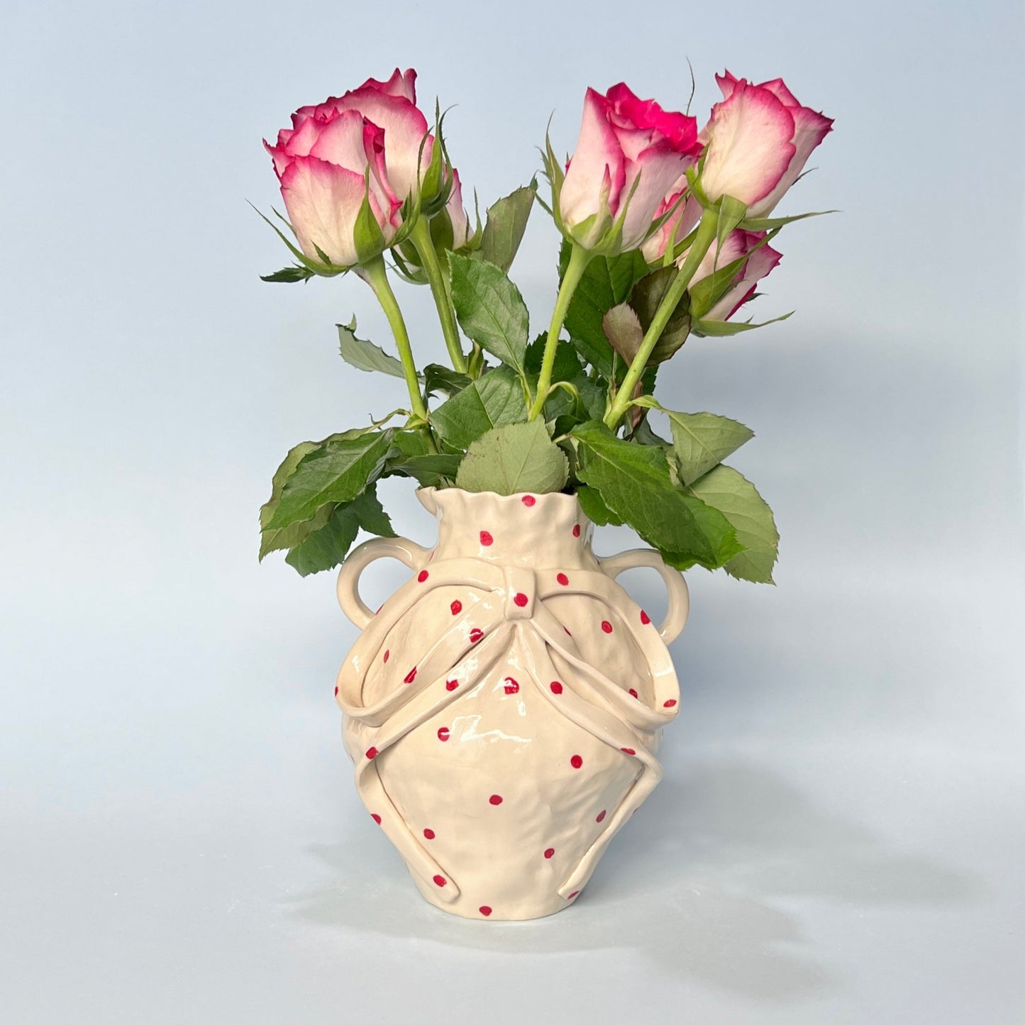 Red Spotty Ribbon Vase