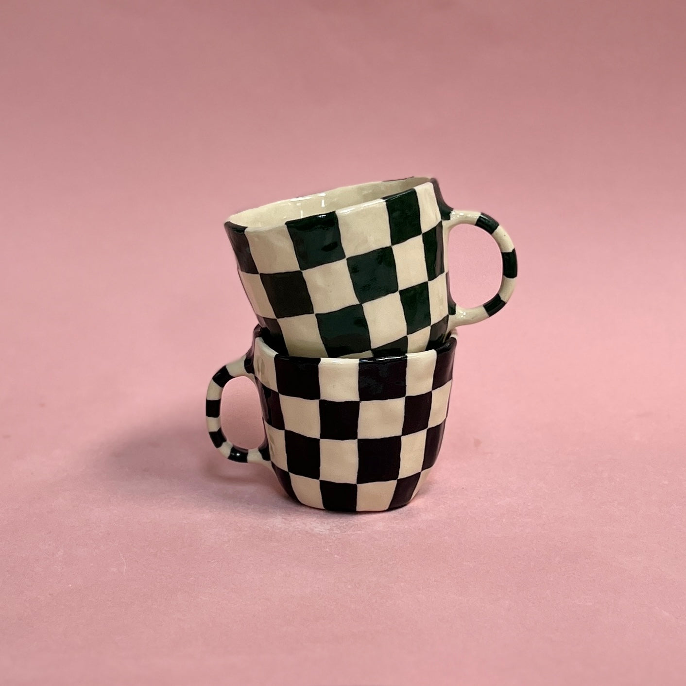 Checkerboard Mugs - Dark Green & Black