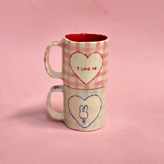 Yellow Gingham Pup two handled Mug