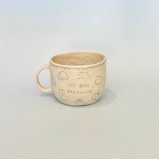 "I'm Busy Dreaming" Blue Scribble Mug