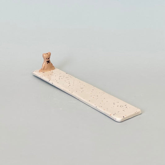 Bear Long Incense Holder White Speckle