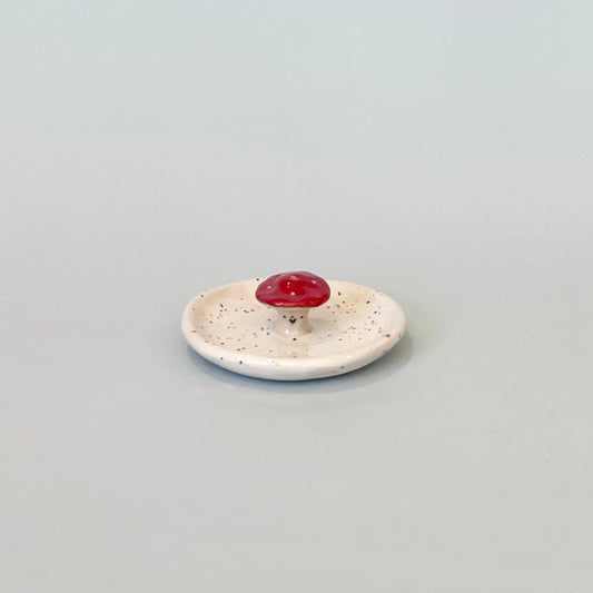 Mushroom Round Incense Holder White Speckle