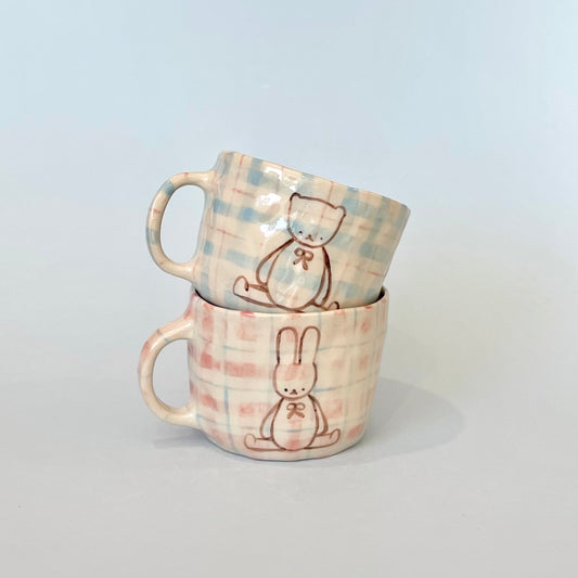 Gingham Bunny and Bear Mugs