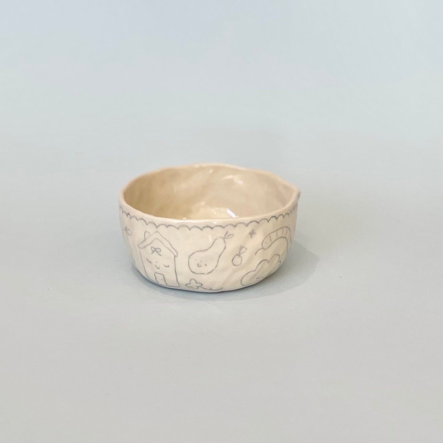 Pale Blue Scribble Pinchy Matcha Bowl