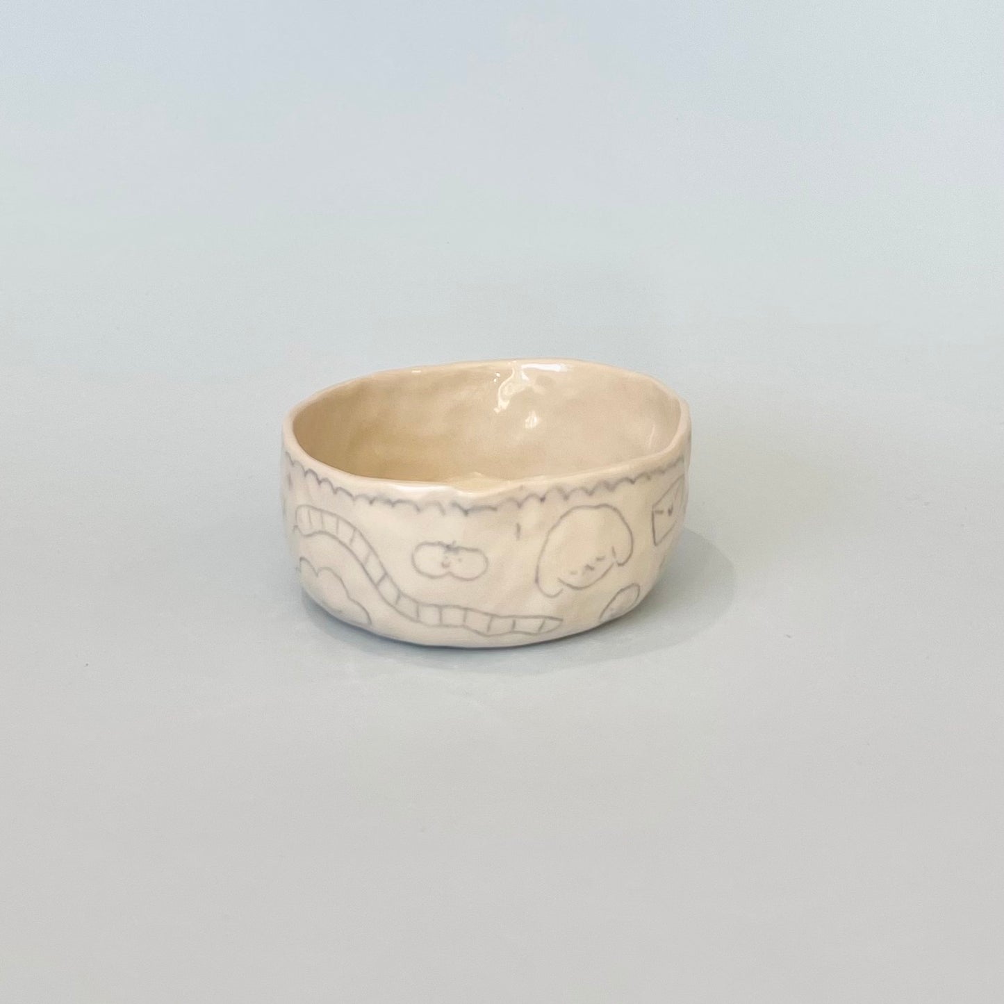 Pale Blue Scribble Pinchy Matcha Bowl