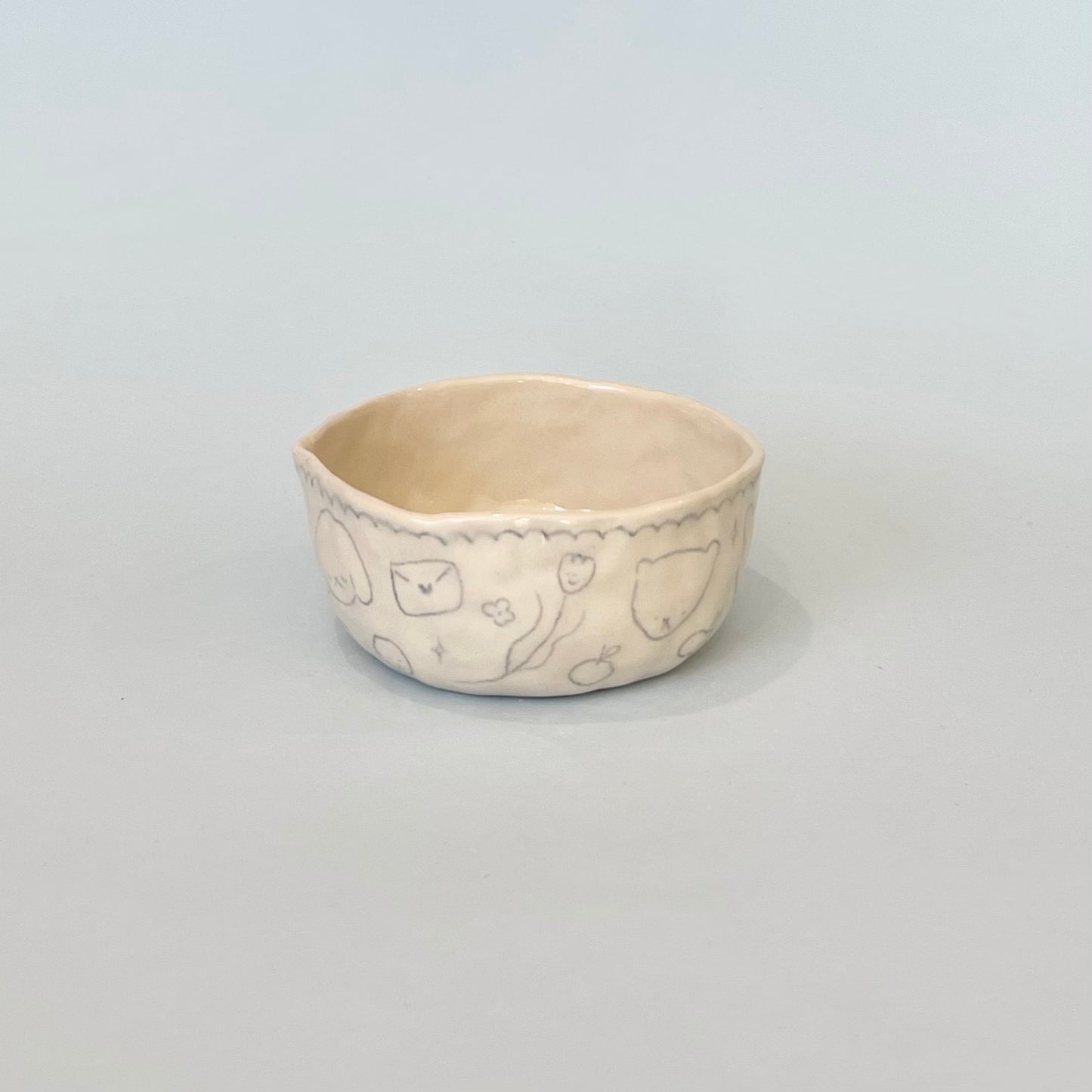 Pale Blue Scribble Pinchy Matcha Bowl