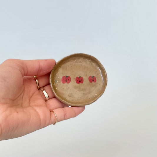 Three Little Apples Brown Speckle Trinket Dish