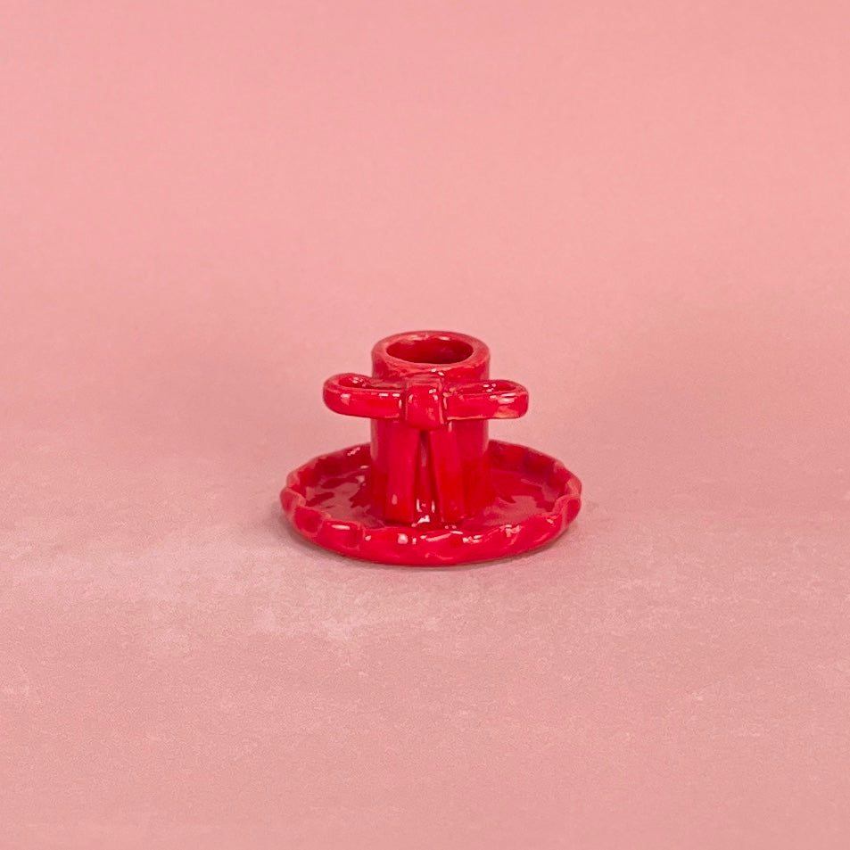 Red Bow Candlestick Holder