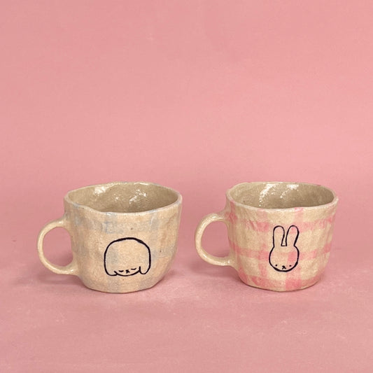 Gingham Puppy and Bunny Pinch Mugs