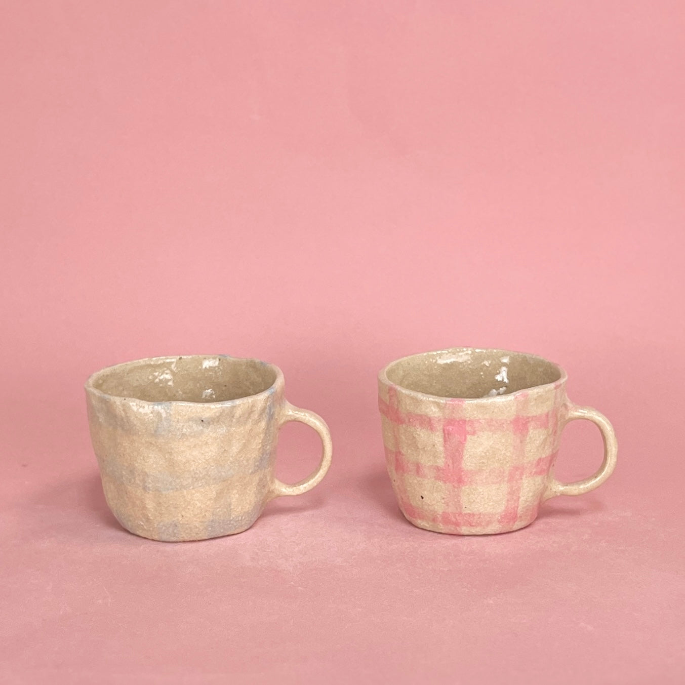 Gingham Puppy and Bunny Pinch Mugs