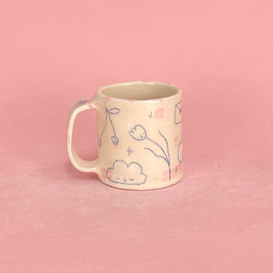 Pale Pink Gingham Scribble Mug