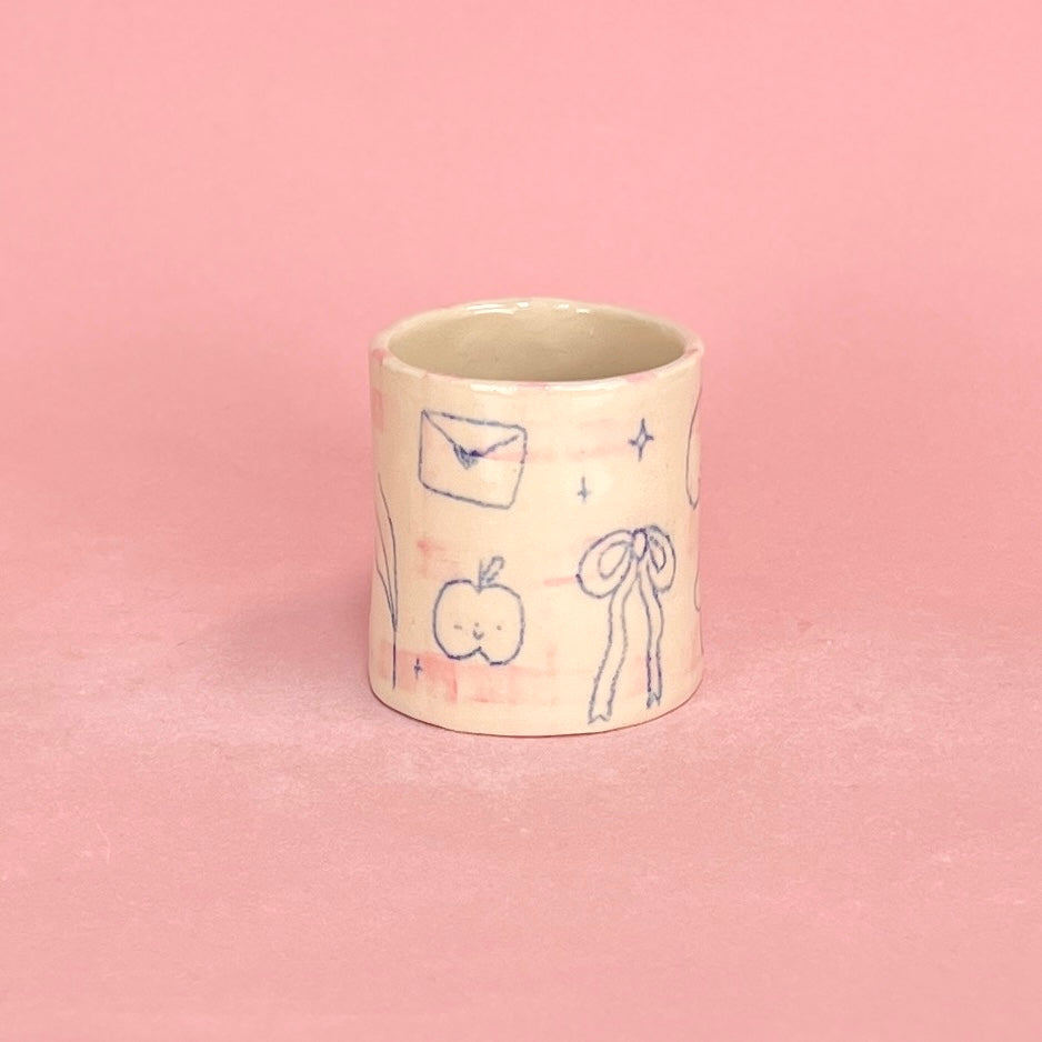 Pale Pink Gingham Scribble Mug