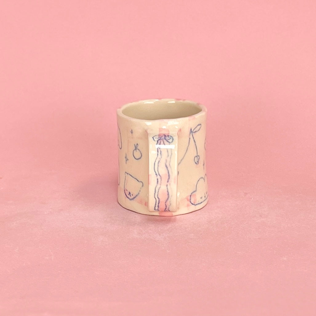 Pale Pink Gingham Scribble Mug