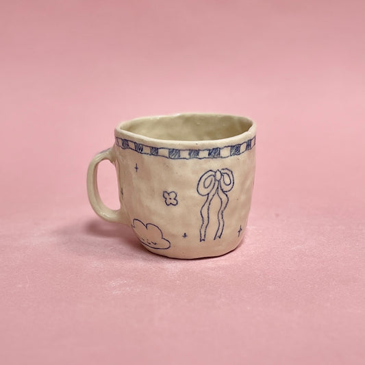 Blue Scribble Checkerboard Pinch Mug