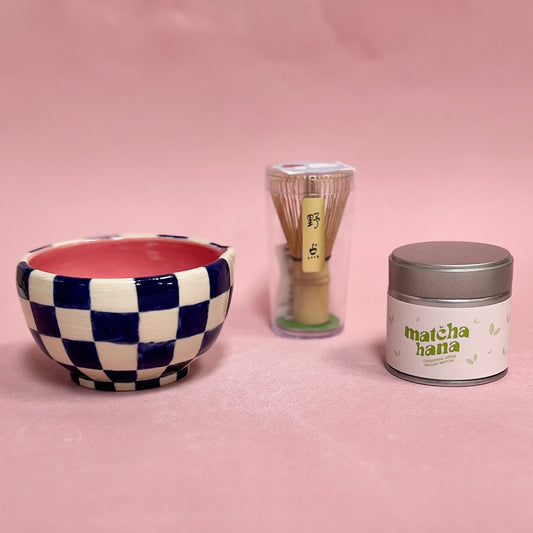 Navy Checkerboard Matcha Bowl