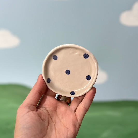 Navy Spotty Trinket Dish